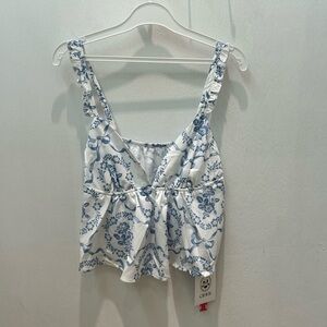 Cider Blue and White Floral Women's Top